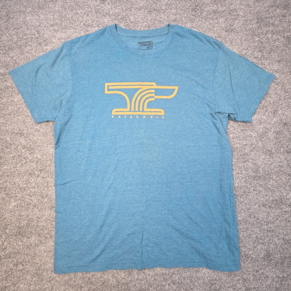 Patagonia T-Shirt Men's Large SLIM Blue Anvil Graphic Short Sleeve